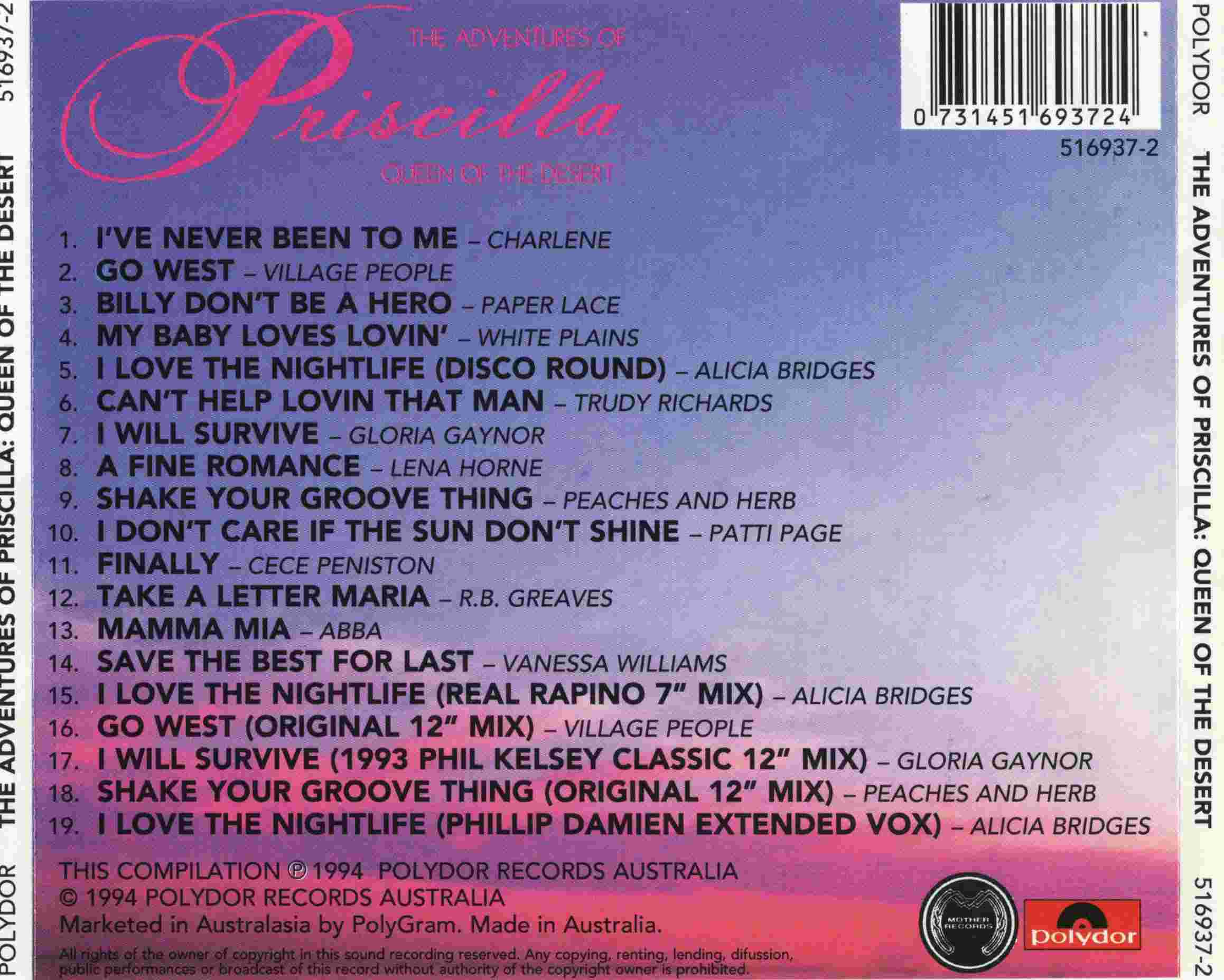 The Adventures Of Priscilla Queen Of The Desert  Soundtrack : Back